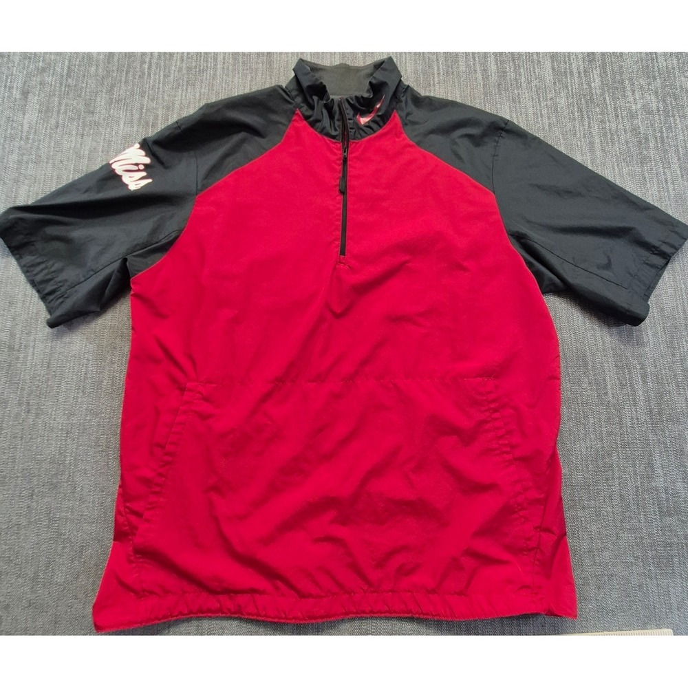 Ole Miss Rebels Nike red 1/4 zip sideline jacket short sleeves LG team logo HYDR
